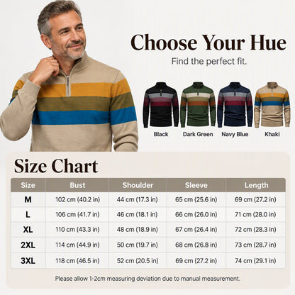 Men's Casual Slim Fit Half-Zip Striped Sweater