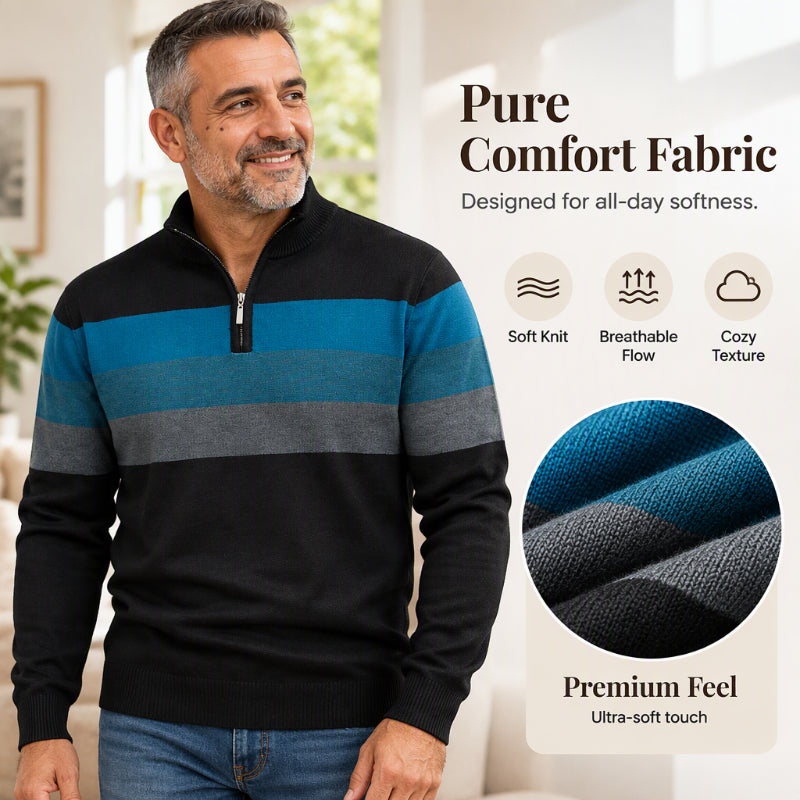 Men's Casual Slim Fit Half-Zip Striped Sweater