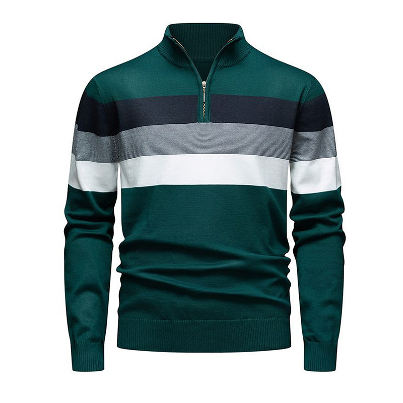 Men's Casual Slim Fit Half-Zip Striped Sweater