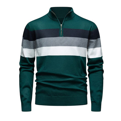 Men's Casual Slim Fit Half-Zip Striped Sweater