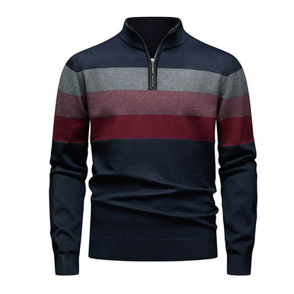 Men's Casual Slim Fit Half-Zip Striped Sweater