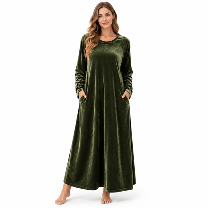 Women's Casual Velvet Crew Neck Dress with Pockets
