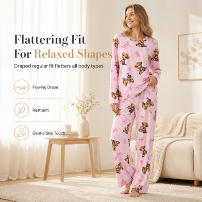 ☁️ Cloud-Soft Touch, Easy Lounging Comfort | Women's Soft Milk Silk Pajama Set Long Sleeve Top and Long Pants Casual Loungewear