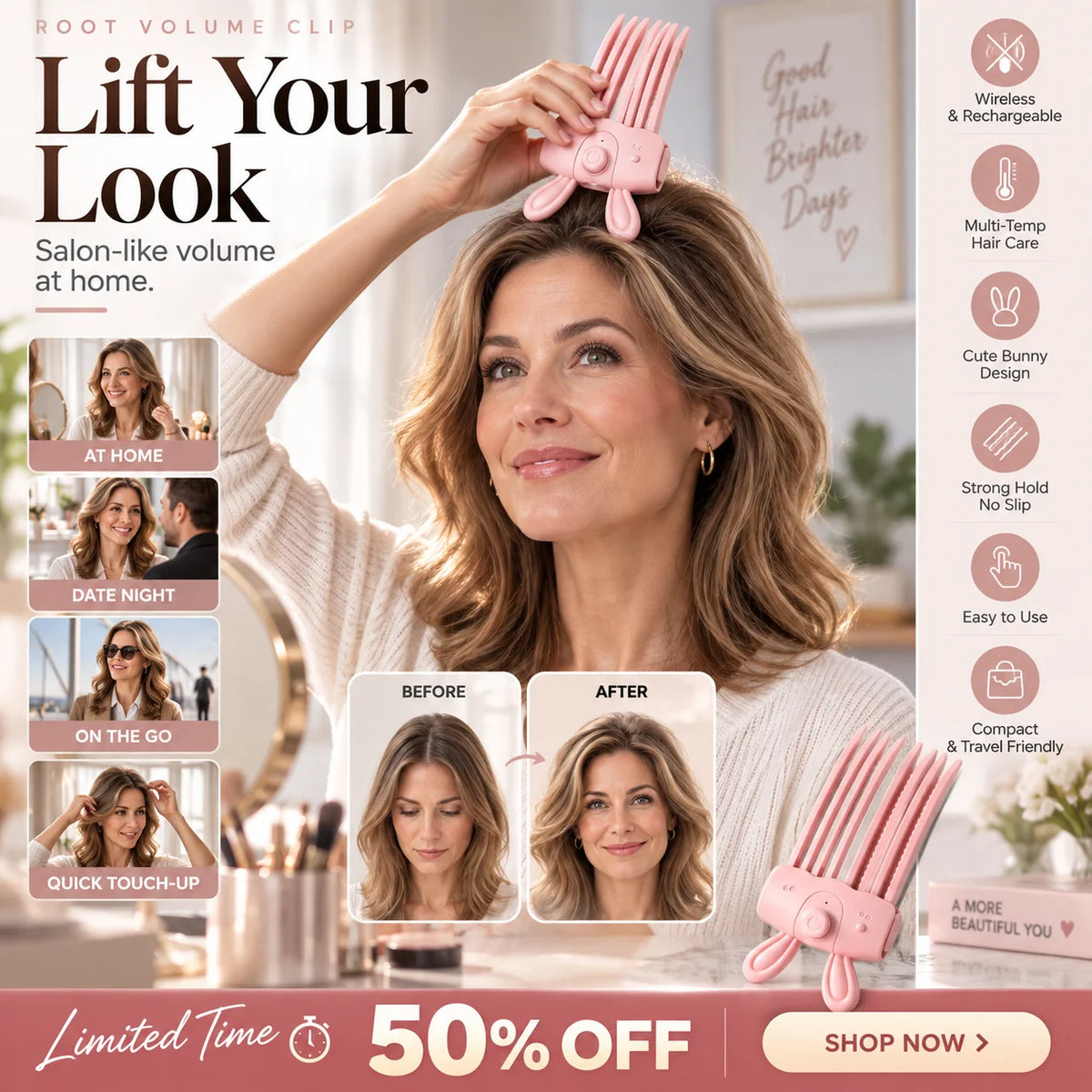 💇‍♀️✨Rechargeable Hair Root Volumizing Clip – Lifts Roots, Adds Volume, Portable & Easy to Use